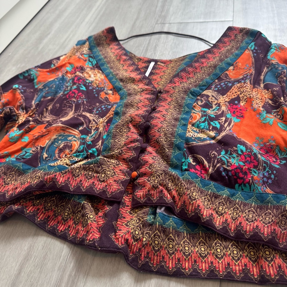 Free People Multicolor Printed V-Neck Tie-Sleeve Blouse - Picture 3 of 6